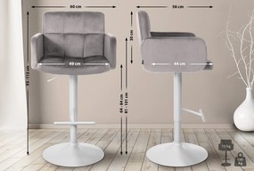 Banco de bar Los Angeles em veludo com estrutura branca 93-113 x 60 x 56 cm Cinzento
