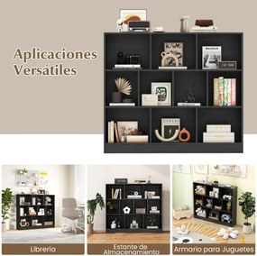 Estante com 120 x 24 x 104 cm 10 cubos de armazenamento com 3 níveis Estante de exposição de 120 cm para sala de estar/quarto Preto