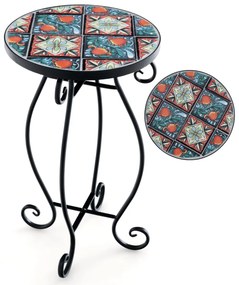 Mesa auxiliar de jardim em mosaico 30 x 50 cm (diâmetro x altura) com tampo em azulejos de cerâmica para varanda e jardim Preto