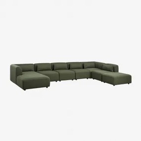 Sofá Modular Chaise Longue Esquerdo De 6 Peças Com Puff Fogler Tecido Pele De Borrego Verde Sálvia - Sklum