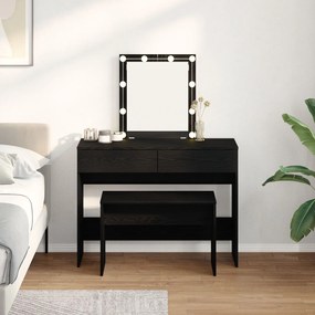 Banqueta de Toucador Carvalho Preto 70x35x45 cm Madeira de Engenharia