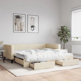 Sofá-cama com gavetão e gavetas 100x200 cm tecido cor creme