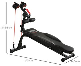 HOMCOM Banco de Abdominais Dobrável com Altura Ajustável 4 Ângulos Suporte para Pernas Ergonómico Multifuncional Banco de Exercícios 44,5x143x84-92 cm Preto