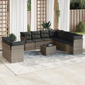 10 pcs conjunto sofás de jardim c/ almofadões vime PE cinzento