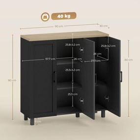Aparador para Sala de Estar Móvel Buffet com 3 Portas e Prateleiras Ajustáveis 90x30x90 cm Preto e Madeira