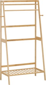 Guarda roupa com 2 prateleiras, 2 ganchos e 1 barra de suspensão em bambu - 82 x 36,8 x 140 cm