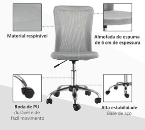 Cadeira de Escritório de Malha Giratória sem Apoio para os Braços com Altura Ajustável Carga 43x58x90-100 cm Cinza