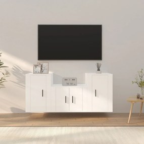 Conjunto móveis de TV 3 pcs madeira processada branco