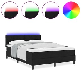 Cama Box Spring com Colchão &amp; Luz LED Preta 140x190 cm Tecido