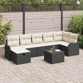 Conjunto de Sofá de Jardim vidaXL 8 Peças com Almofadas Preto Rattan Poliéster