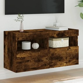 vidaXL Móvel de parede p/ TV c/ luzes LED 80x30x40 cm carvalho fumado