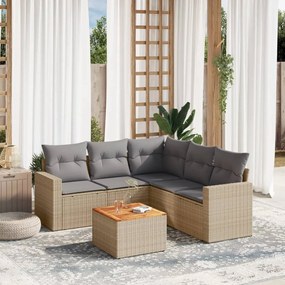 6 pcs conjunto de sofás p/ jardim com almofadões vime PE bege