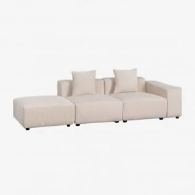 Sofá Modular De Canto Direito De 2 Peças Com Braço Baixo E Puff ↔︎285 Cm Bruna Bombazina Crema Linho - Sklum