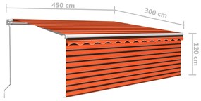 Toldo retrátil manual com estore 4,5x3 m laranja/castanho