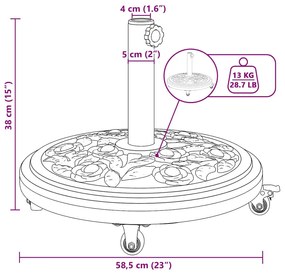 Base de Parasol com Rodas pra Postes de Ø38-48 mm, 13 kg, Redonda