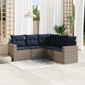 vidaXL 5 pcs conjunto sofás p/ jardim c/ almofadões vime PE cinzento