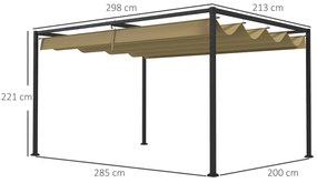 Pérgola 298x213x221 cm Pérgola de Jardim com Teto Retrátil de Poliéster com Revestimento Caqui