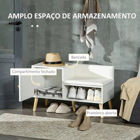 Banco Sapateiro com Compartimento Aberto e Almofada Acolchoada para 4 Pares de Sapatos para Entrada Corredor 80x33x49cm Branco
