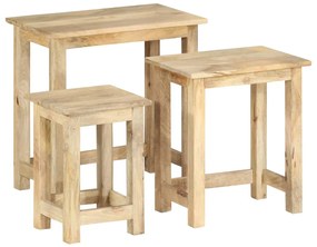 Mesas de encastrar 3 pcs madeira de mangueira maciça