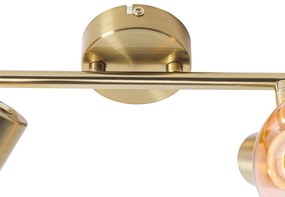 Foco Art Deco dourado com vidro rosa 2 luzes - Vidro