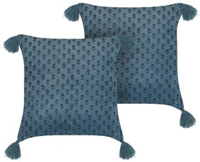 Conjunto de 2 almofadas decorativas em veludo azul escuro 45 x 45 cm RIBES Beliani