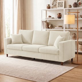 Sofá de 3 Lugares, 225 x 80 x 79 cm, Assento Extralargo, Creme
