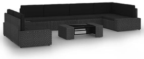 8 pcs conjunto lounge de jardim c/ almofadões vime PE preto