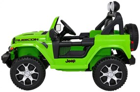 Carro elétrico para Crianças 12V 4x4 Jeep Wrangler Rubicon Rodas de EVA, Assento de couro Verde