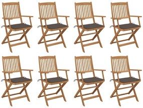 vidaXL Cadeiras de exterior dobráveis c/ almofadões 8pcs acácia maciça