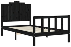 Estrutura de cama com cabeceira 100x200 cm madeira maciça preto