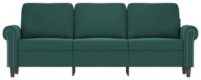 Sofá de 3 lugares 180 cm veludo verde-escuro