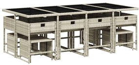 13 pcs conj. jantar jardim c/ almofadões vime PE cinzento-claro