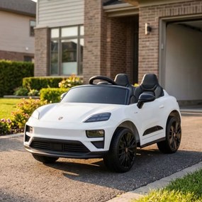 Carro elétrico para crianças até 5 anos Porsche Macan Turbo 12V, com bateria de lítio, Pneus de borracha, Controle remoto Branco