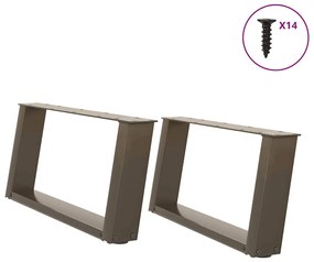 vidaXL Pés para mesa de centro em formato de U, 2 peças, aço natural, 60x(30-31) cm, aço