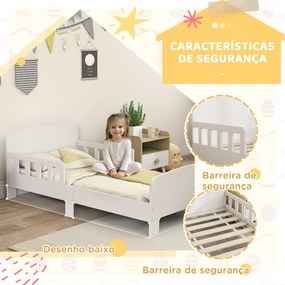 Cama para Crianças 70x140 cm Cama Infantil com Barreira Anticaídas e Estrado para Meninos e Meninas de 3-8 Anos branca