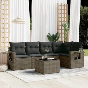 6 pcs conjunto sofás de jardim com almofadões vime cinzento
