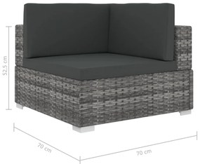 6 pcs conjunto lounge de jardim c/ almofadões vime PE cinzento