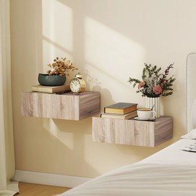 Conjunto de 2 Mesas de Cabeceira Flutuantes com 1 Gaveta para Quarto 40x30x15 cm Carvalho