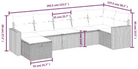 7 pcs conjunto de sofás p/ jardim com almofadões vime PE bege