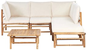 Conjunto de jardim de canto 5 lugares em madeira de bambu branco-creme CERRETO Beliani