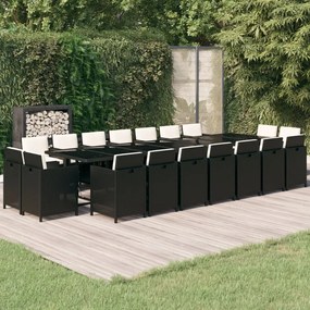 vidaXL 19 pcs conjunto jantar p/ jardim c/ almofadões vime PE preto