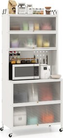 Armário de cozinha de 6 níveis buffet  com estantes Portas com Bancada para micro-ondas 80 x 40 x 178 cm Branco