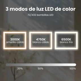 Espelho de casa de banho quadrado LED anti-embaciamento de parede com 3 luzes coloridas e função de memória tátil inteligente 70 x 90 cm Prata