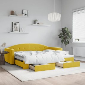 vidaXL Sofá-cama com gavetão e gavetas 90x200 cm veludo amarelo