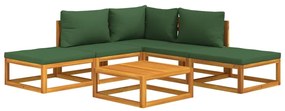 6 pcs conj. lounge jardim madeira c/almofadões verdes