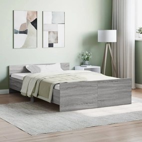 vidaXL Estrutura de cama c/ painéis de cabeceira e pés cinzento sonoma