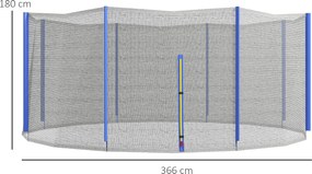 Rede de substituição para trampolins Ø 366 cm (NÂO INCLUIDO), 8 postes verticais, rede de segurança para trampolins, com abertura com fecho de correr