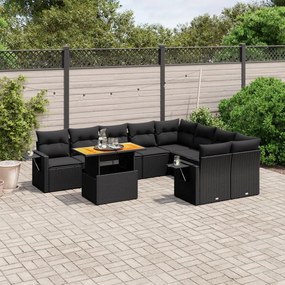 vidaXL 10 pcs conjunto sofás de jardim c/ almofadões vime PE preto