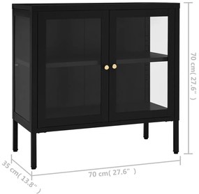 Aparador 70x35x70 cm vidro e aço preto