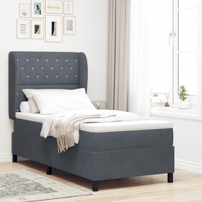 Cama Box Spring com Colchão Cinza Escuro 90x190 cm Veludo